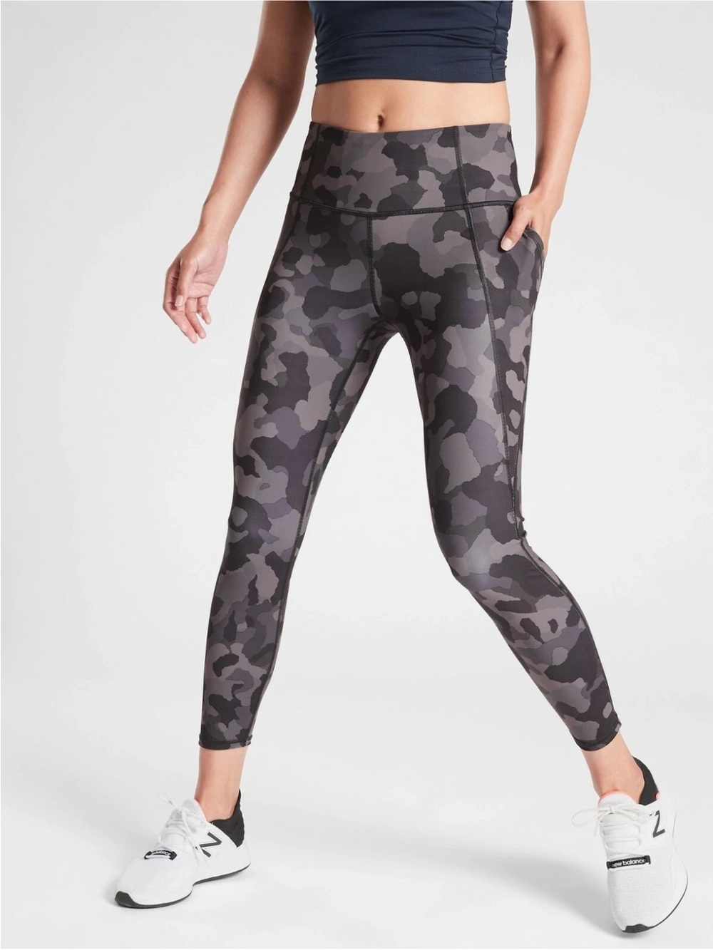 Athleta Lightning Camo 7/8 Tight in SuperSonic, BLACK SIZE M Petite